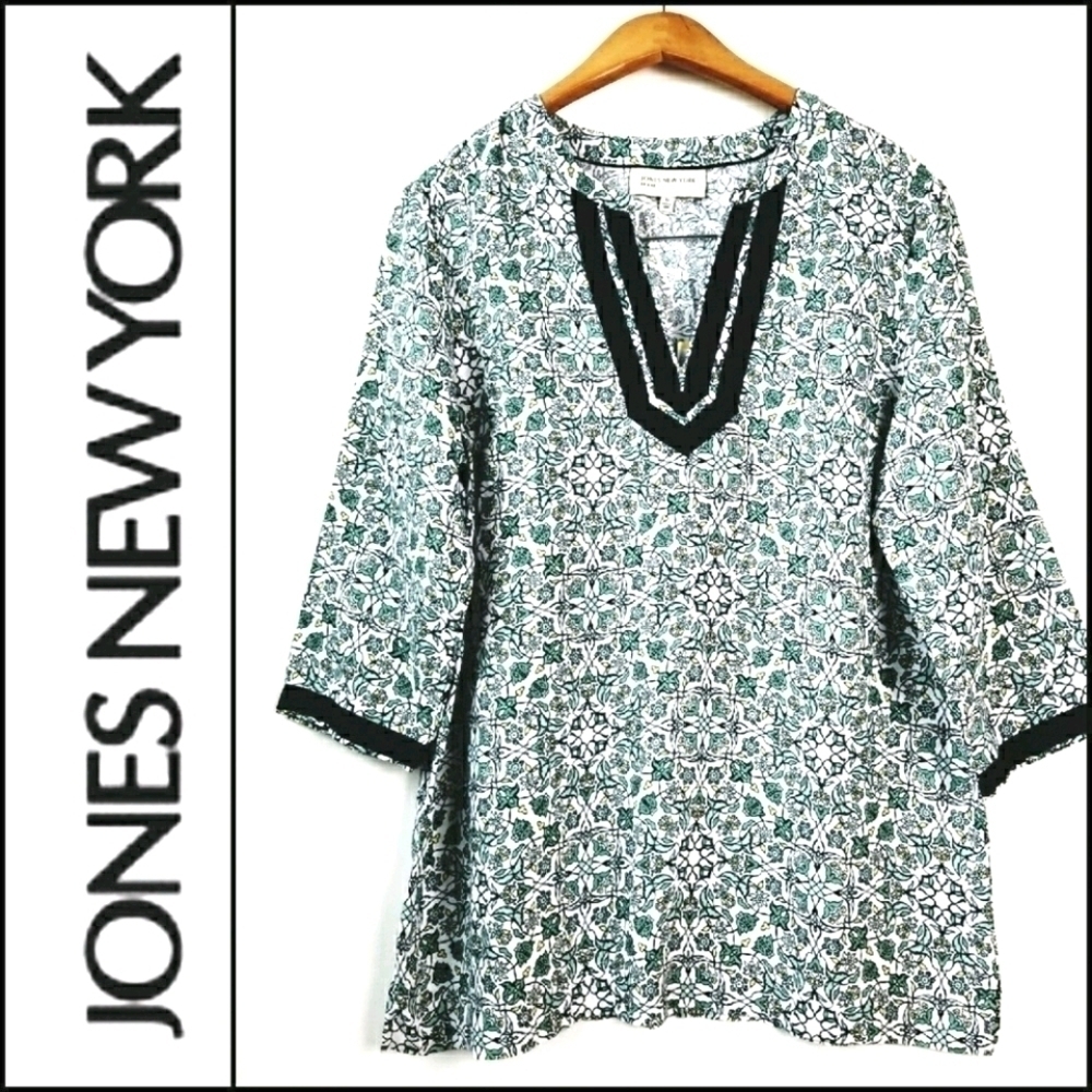 NEW! JONES NY SPORT Linen Floral Pullover Blouse Top Medium.